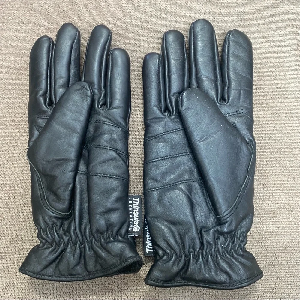 Biker's Club Black Leather Adjustable Wrist Insulated Motorcycle Gloves womens S